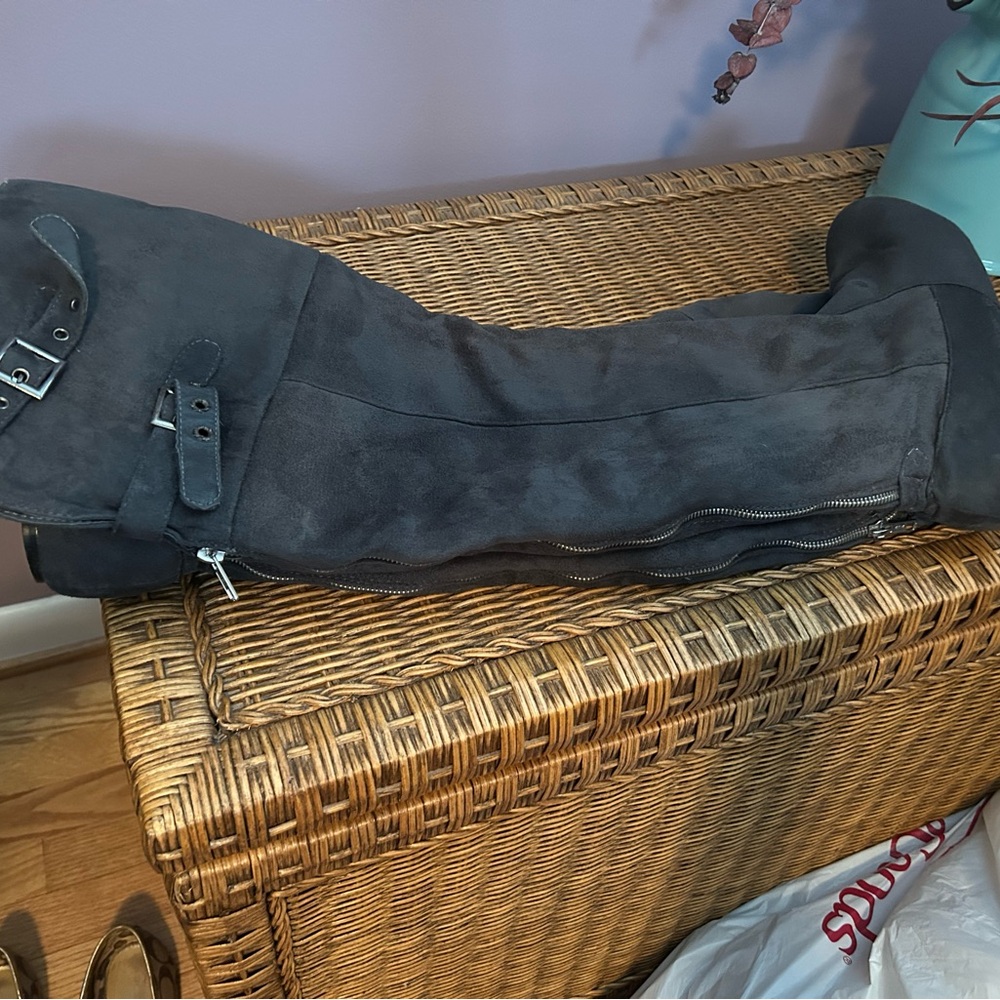 Grey Suede Over-the-Knee Boots